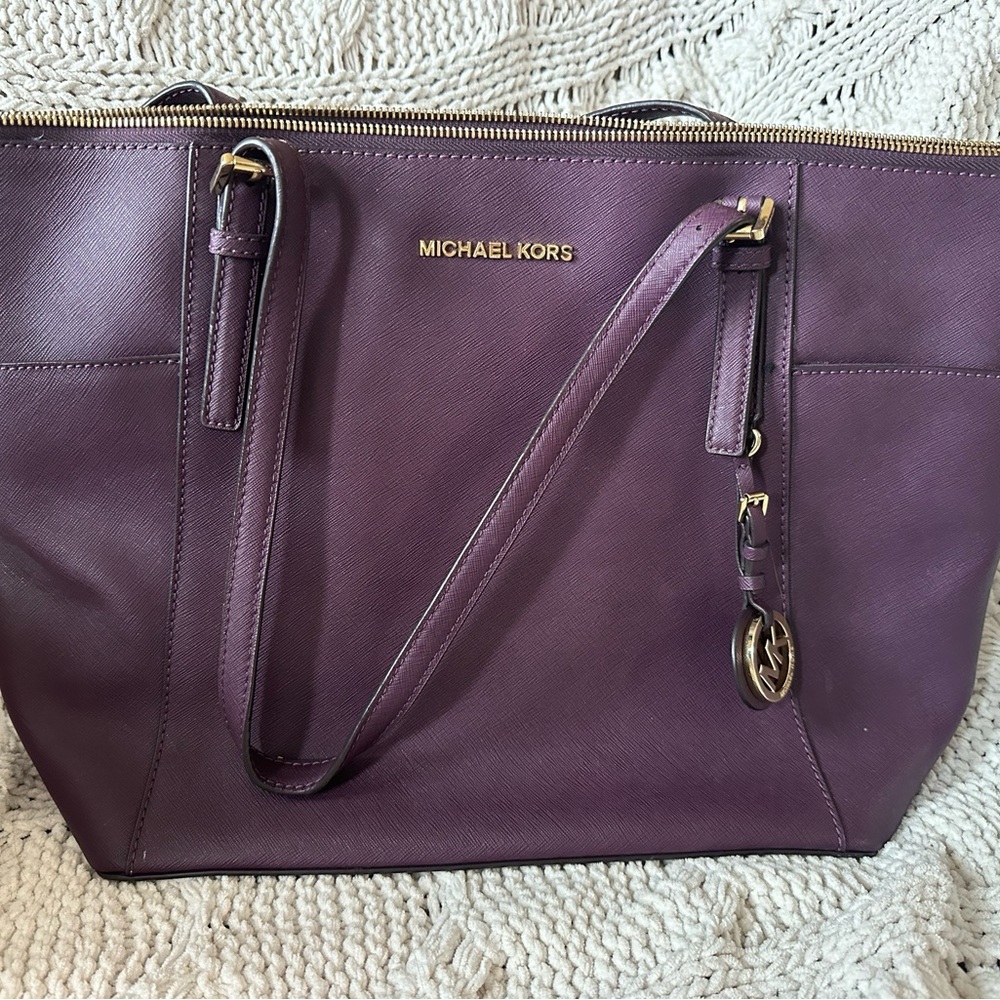 Eggplant purple Michael Kors tote style purse